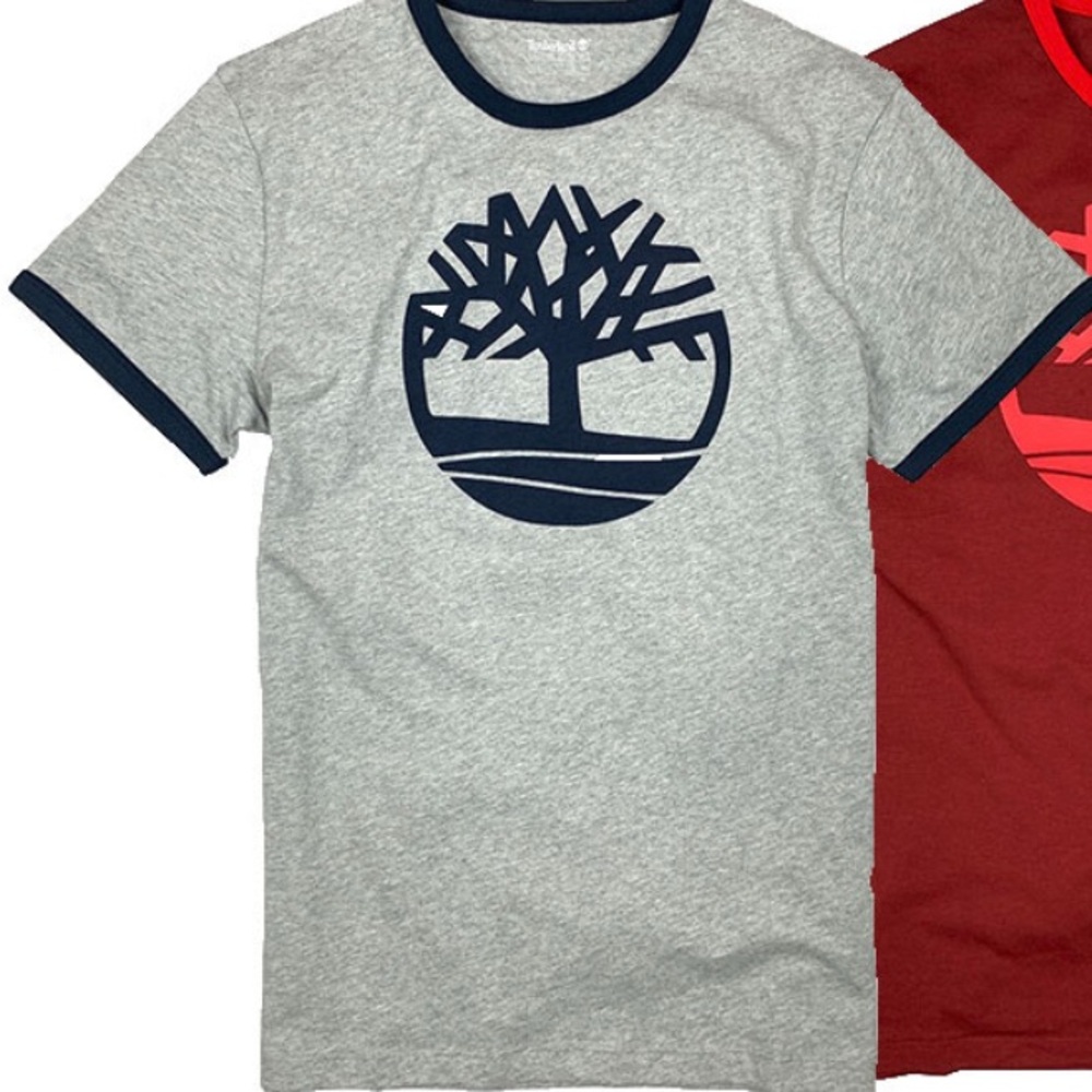 NWT Timberland Gray ringer Tee with Navy Graphic